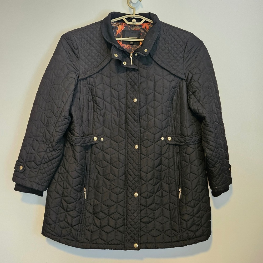 Weatherproof Women Black Quilted Jacket Coat Size 3X Floral Fall Lightweight